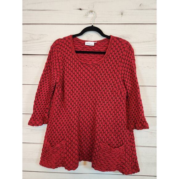 Apj Designs Women's Red Scoop Neck 3/4 Sleeve Pullover Sweater Size Large /XL - Picture 1 of 6